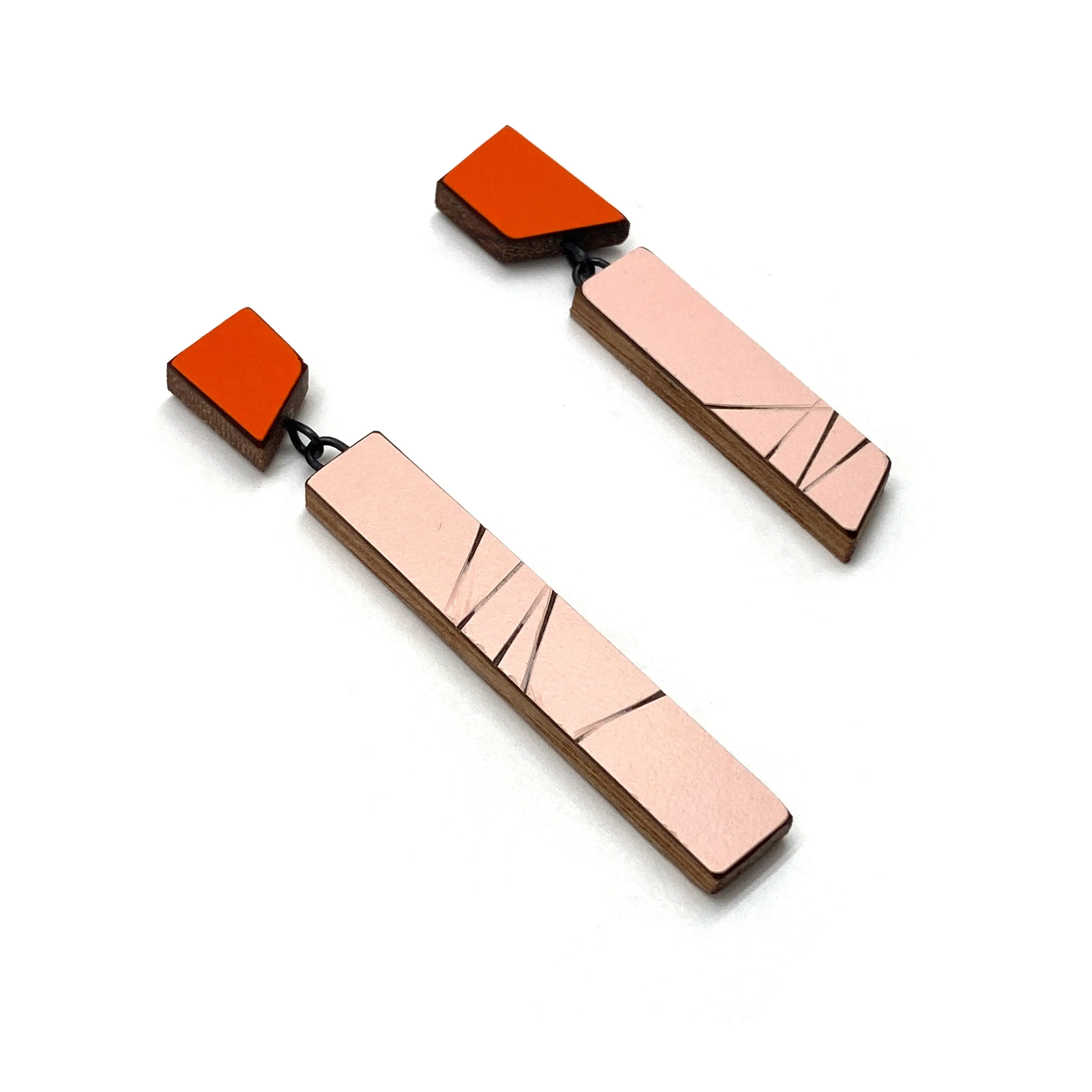 Geometric Earrings - Rose Gold and Orange