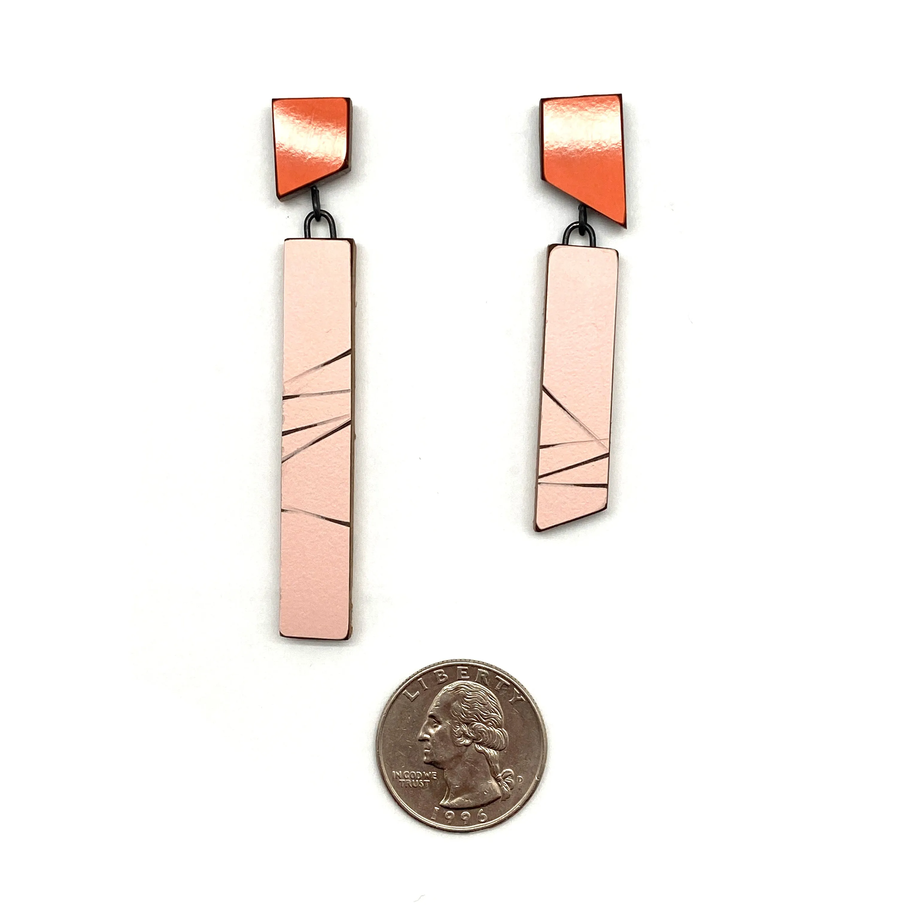 Geometric Earrings - Rose Gold and Orange