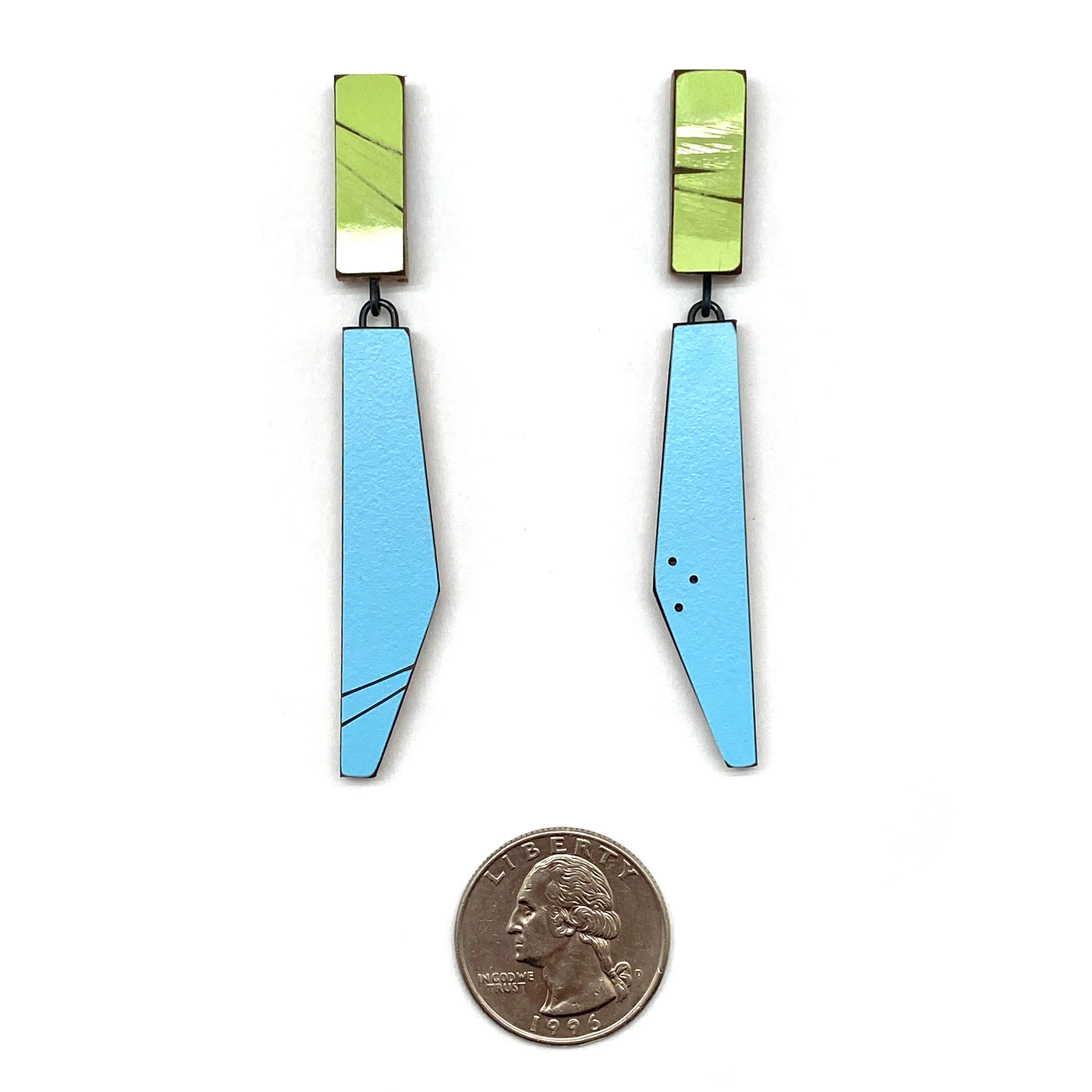 Geometric Earrings - Shimmering Green and Blue