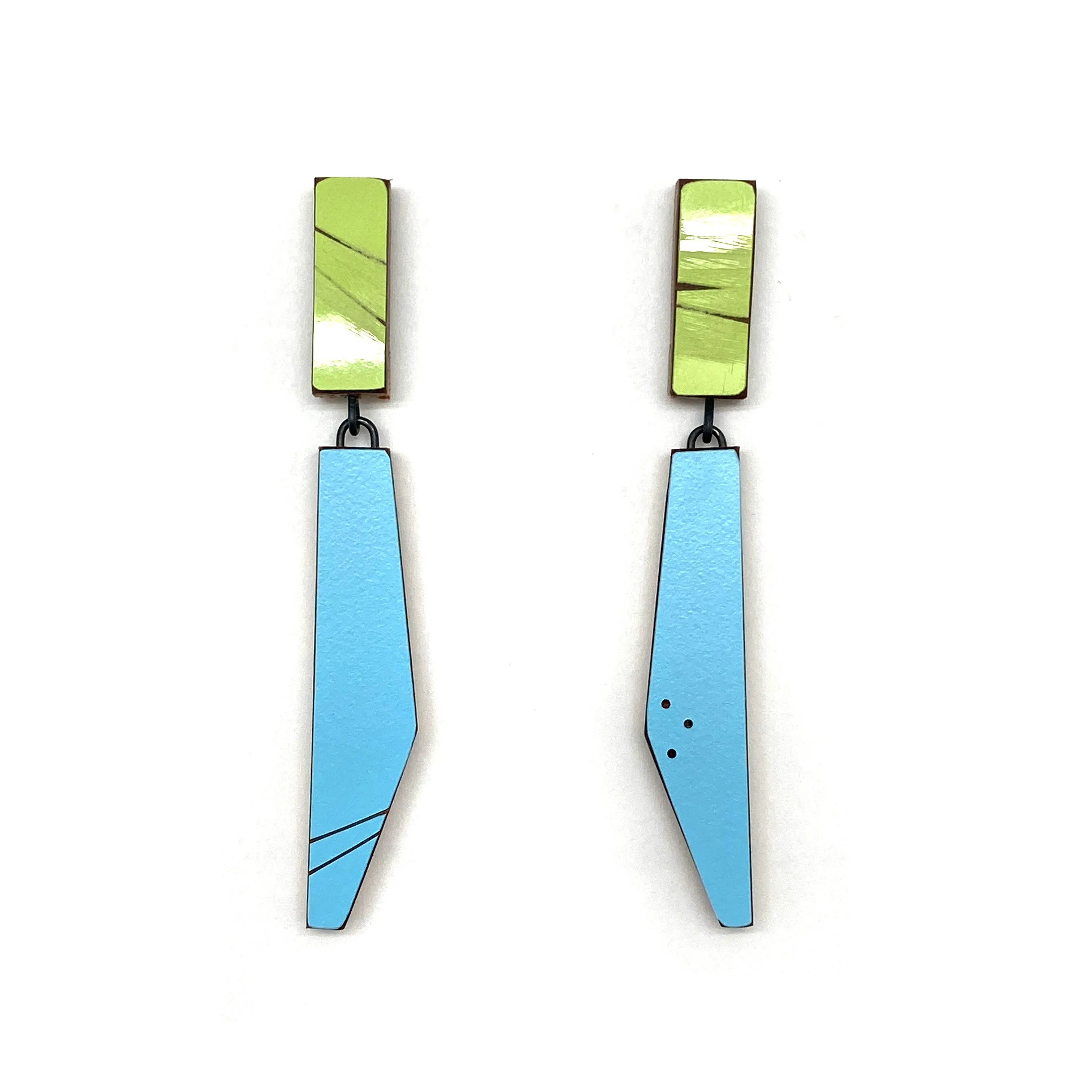 Geometric Earrings - Shimmering Green and Blue