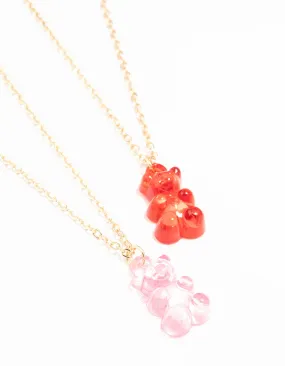 Gold Acrylic Gummy Bear Necklaces 2-Pack