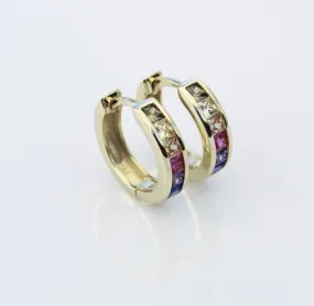 Golden Rainbow Chunky Small Hoop Huggie .926 Sterling Silver Earrings