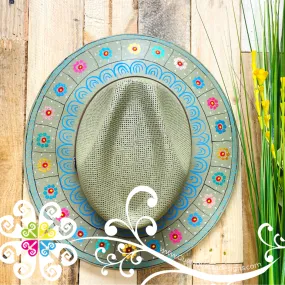 Green Olive Hand Paint Summer Hat - Flower Garden Design