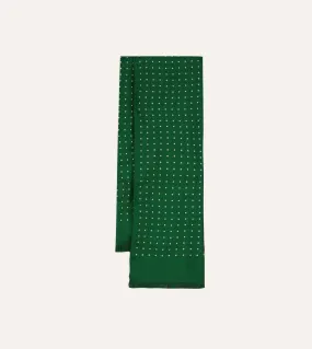 Green Polka Dot Print Tubular Silk Tasselled Scarf