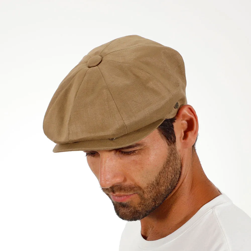 Hampton - Walrus Hats Sand Linen 8 Panel Newsboy Cap