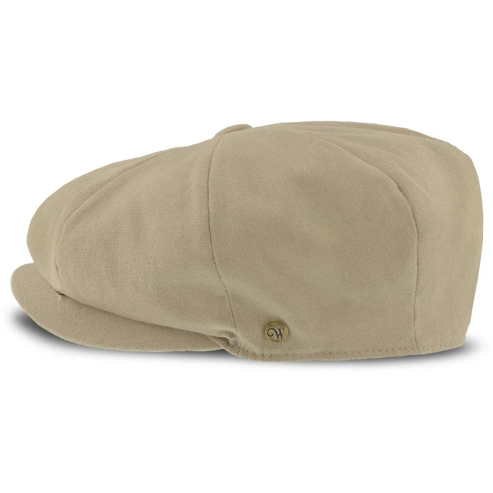 Hampton - Walrus Hats Sand Linen 8 Panel Newsboy Cap