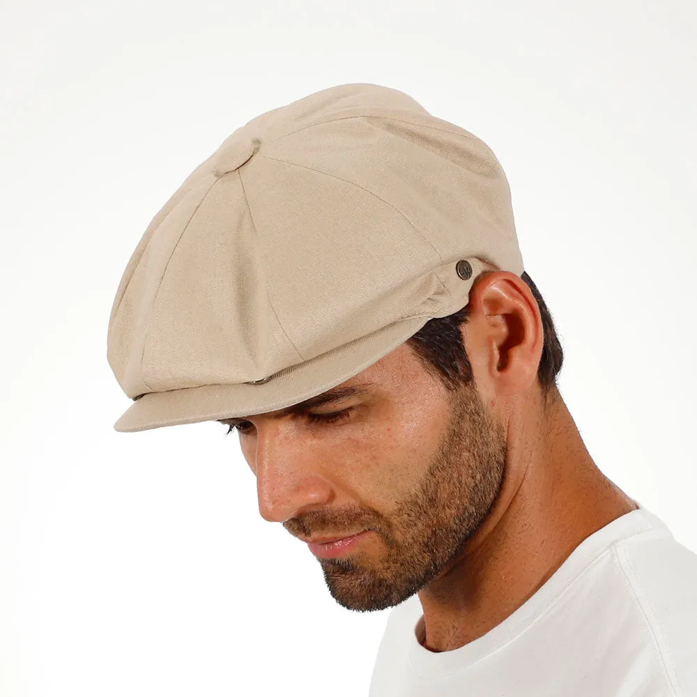 Hampton - Walrus Hats Sand Linen 8 Panel Newsboy Cap