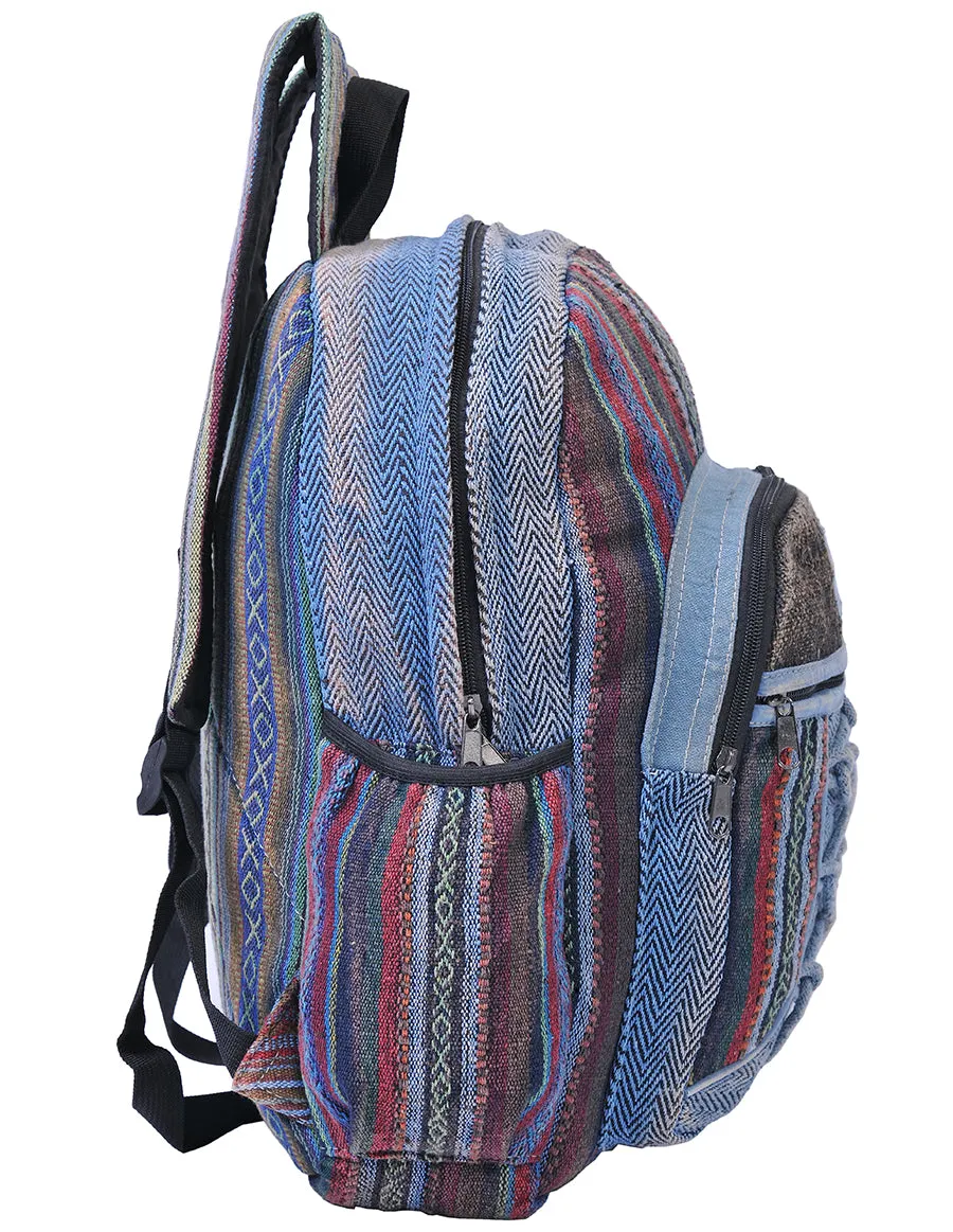 Hippie Boho Hemp Cotton Daypack Backpack Denim Blue