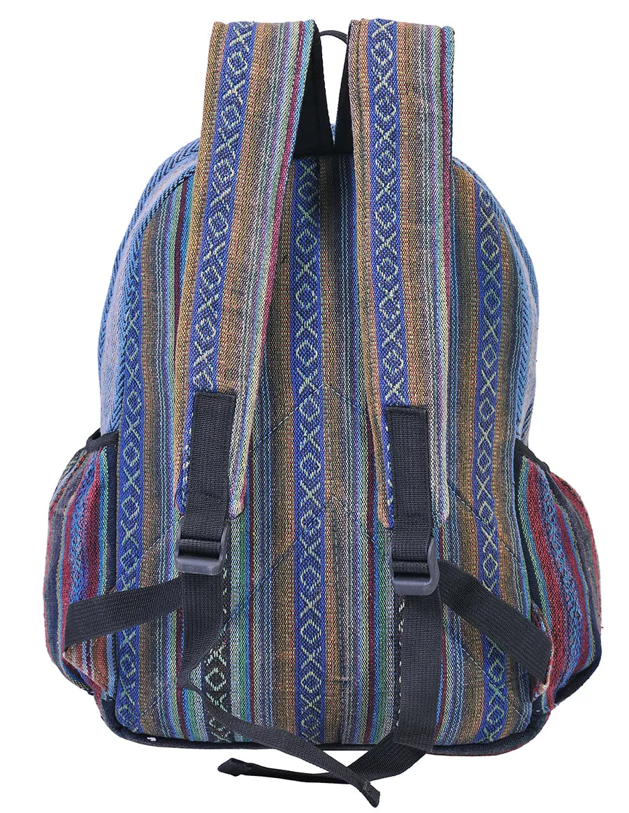 Hippie Boho Hemp Cotton Daypack Backpack Denim Blue