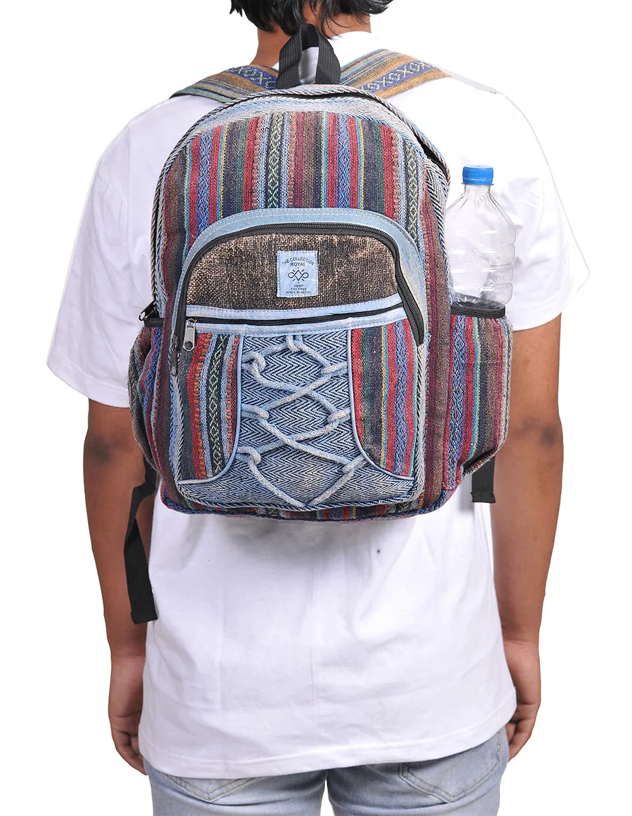 Hippie Boho Hemp Cotton Daypack Backpack Denim Blue