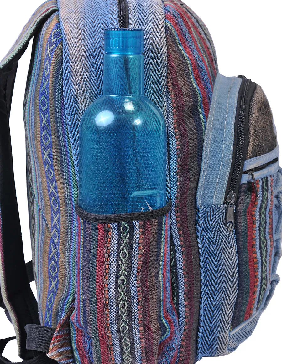 Hippie Boho Hemp Cotton Daypack Backpack Denim Blue