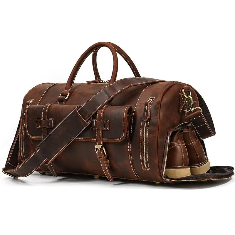 Hot Leather Travel Bag Vintage Leather Duffle Bag With