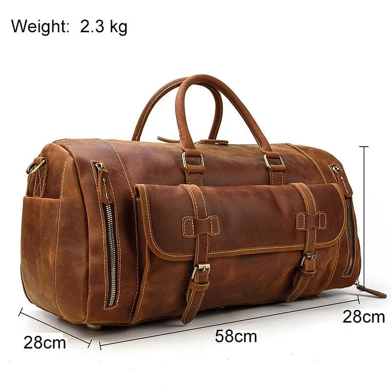 Hot Leather Travel Bag Vintage Leather Duffle Bag With