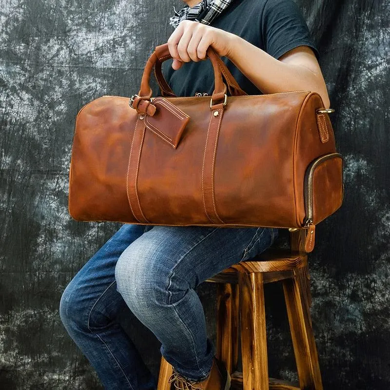 Hot Leather Travel Bag Vintage Leather Duffle Bag With