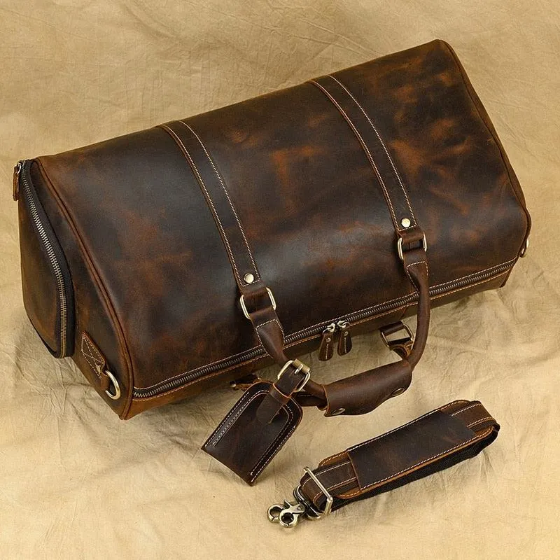 Hot Leather Travel Bag Vintage Leather Duffle Bag With