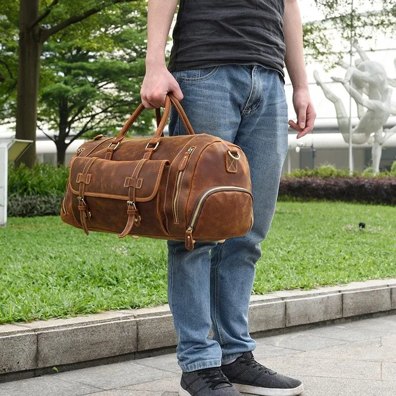 Hot Leather Travel Bag Vintage Leather Duffle Bag With