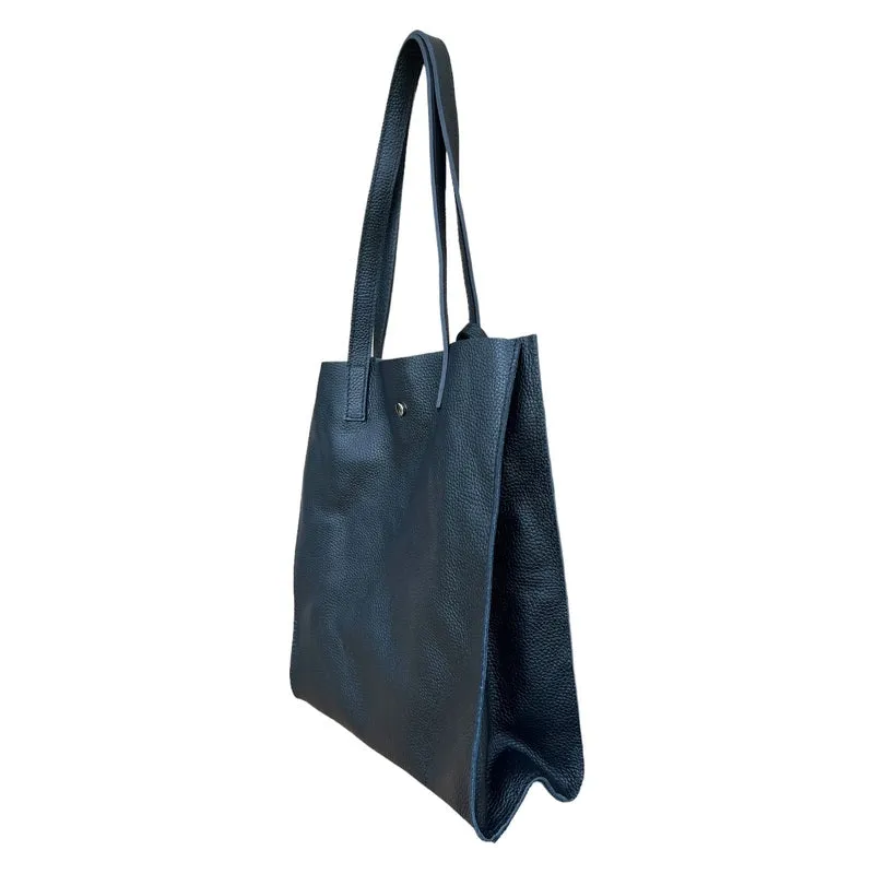 Italian Leather Shopper Tote Bag in Black