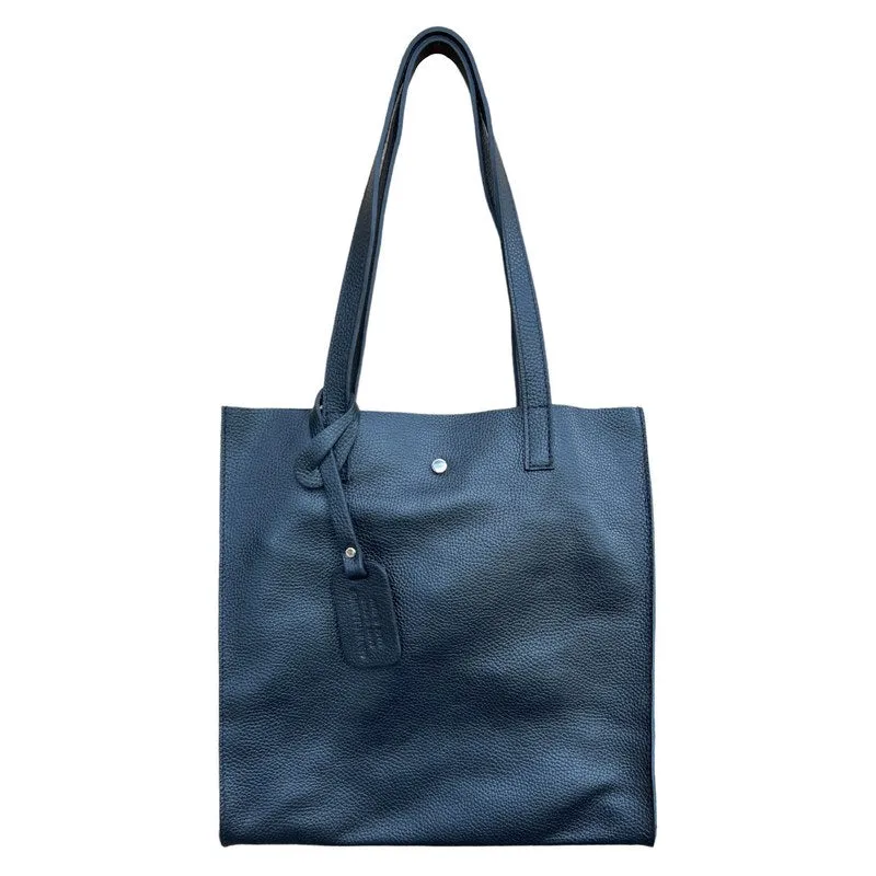 Italian Leather Shopper Tote Bag in Black