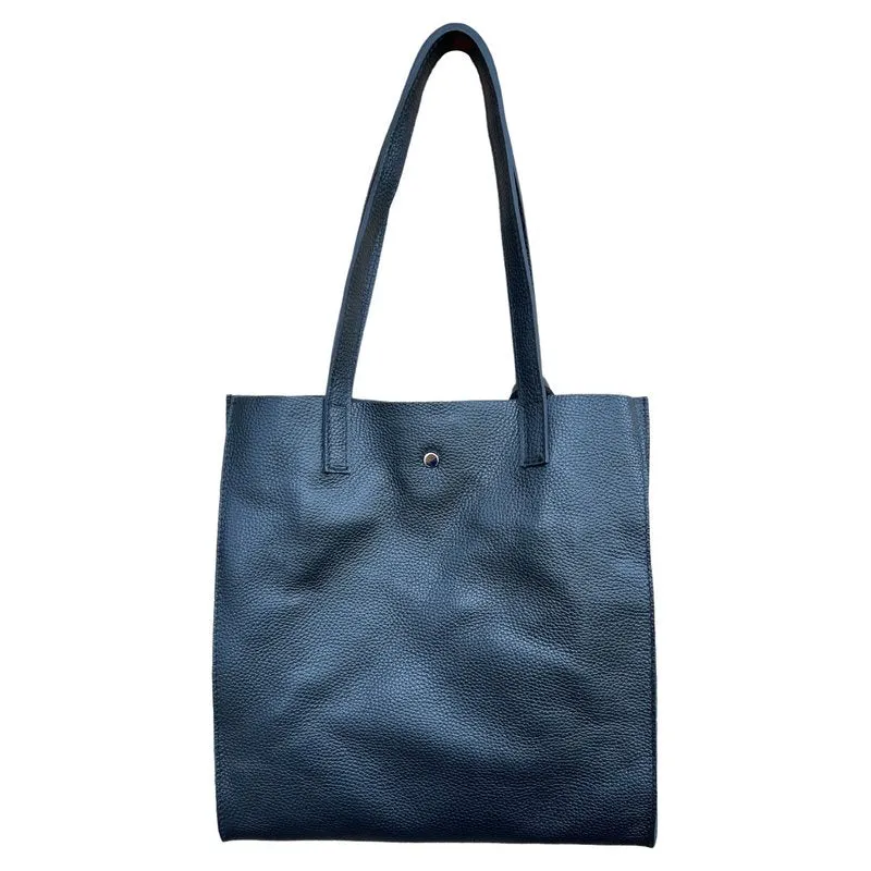 Italian Leather Shopper Tote Bag in Black