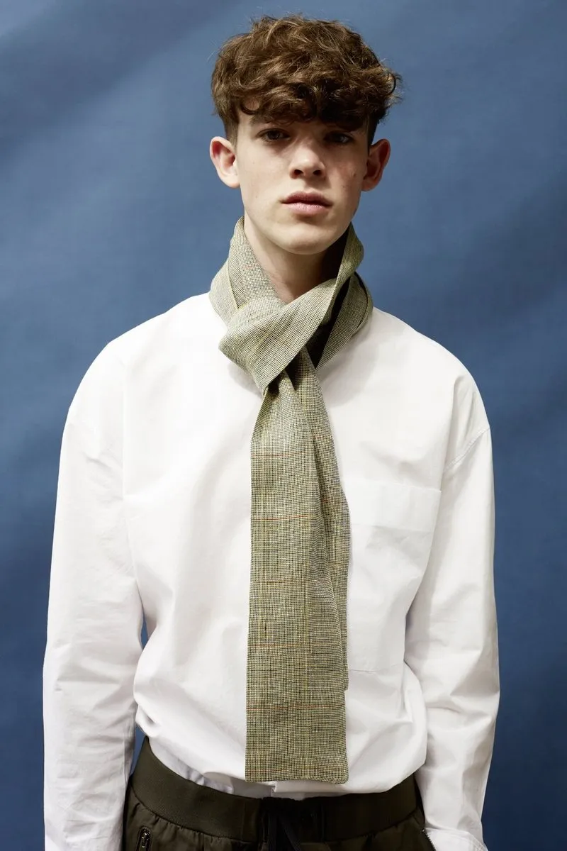 Khaki Mack Check Linen Scarf