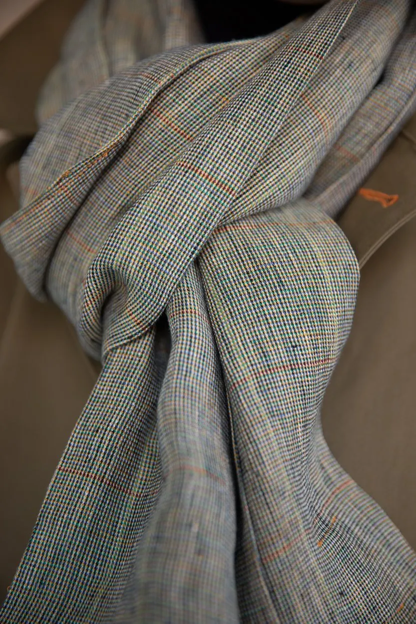 Khaki Mack Check Linen Scarf