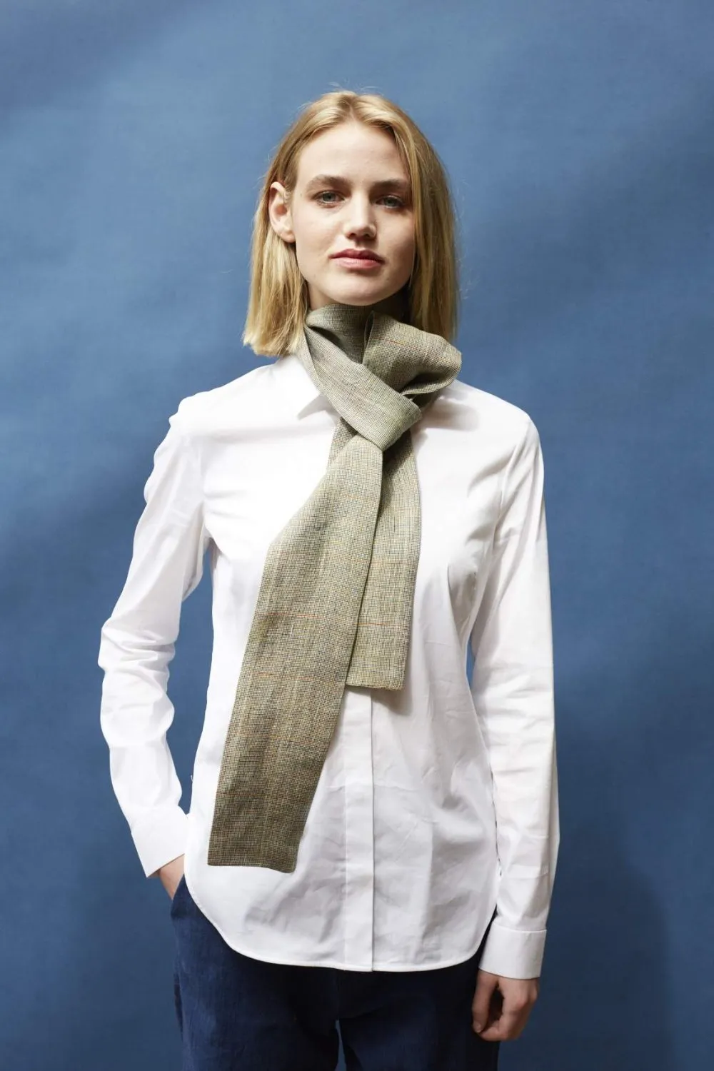 Khaki Mack Check Linen Scarf