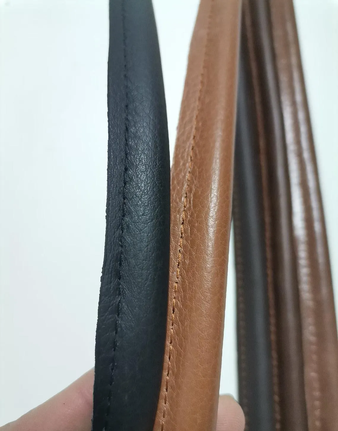 Leather shoulder handles for bags, Pair of rounded stitched geniune leather handles for bags length 80cm-(31 1/2 inches)