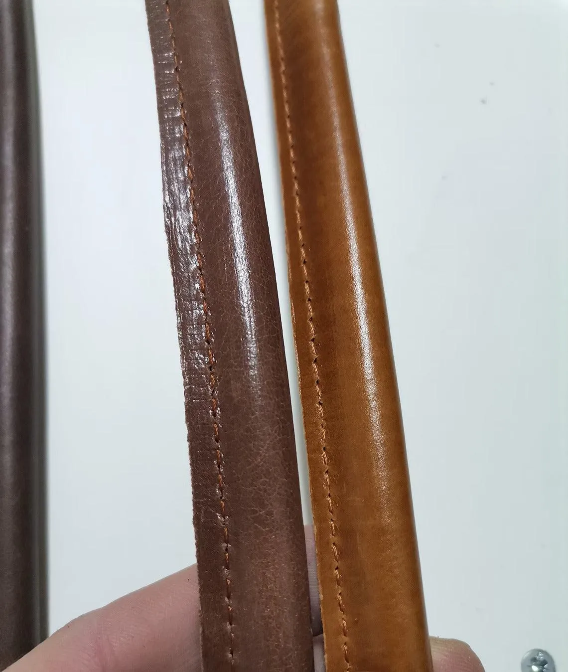 Leather shoulder handles for bags, Pair of rounded stitched geniune leather handles for bags length 80cm-(31 1/2 inches)