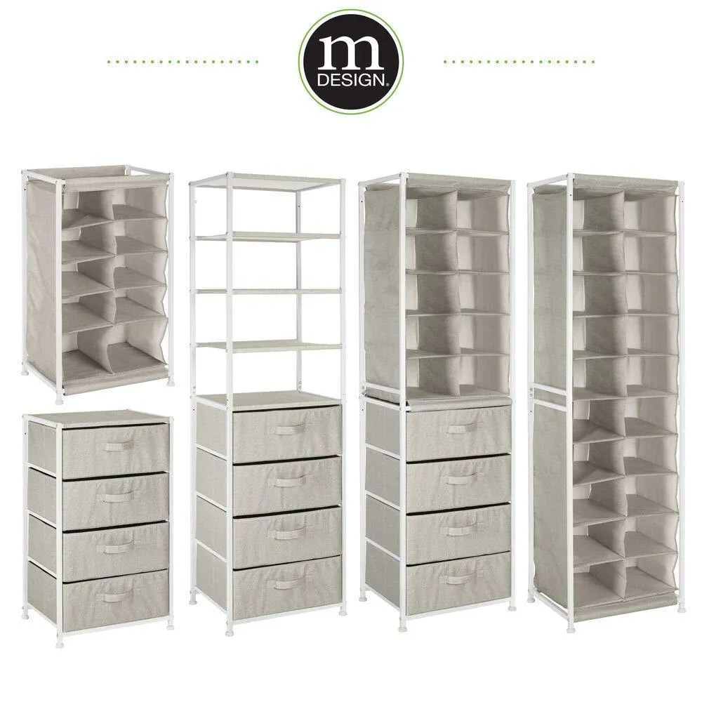 mDesign Vertical Dresser Storage Tower - Sturdy Steel Frame, Easy Pull Fabric Bins - Organizer Unit for Bedroom, Hallway, Entryway, Closets - Textured Print - 4 Drawers - 4 Shelves - Linen/Tan