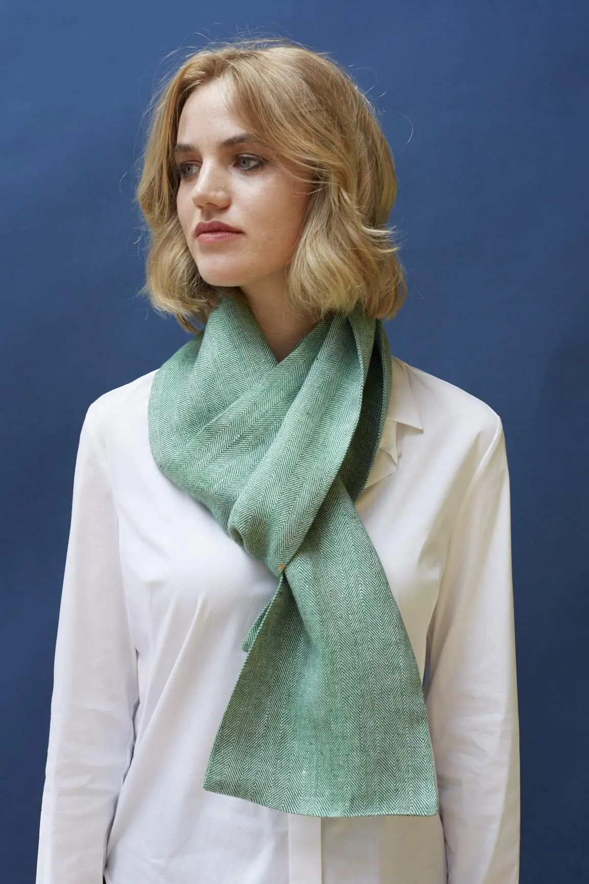 Mint Green Great Herringbone Linen Scarf