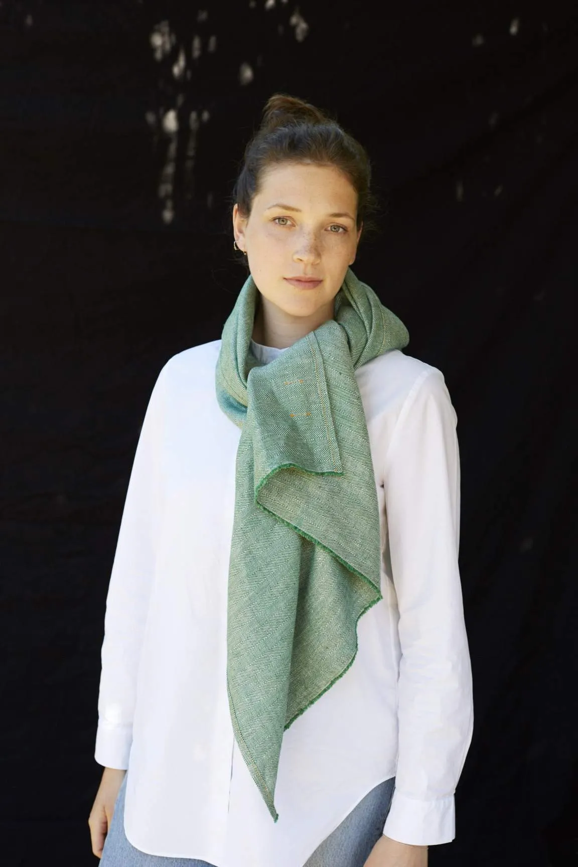 Mint Green Great Herringbone Linen Scarf