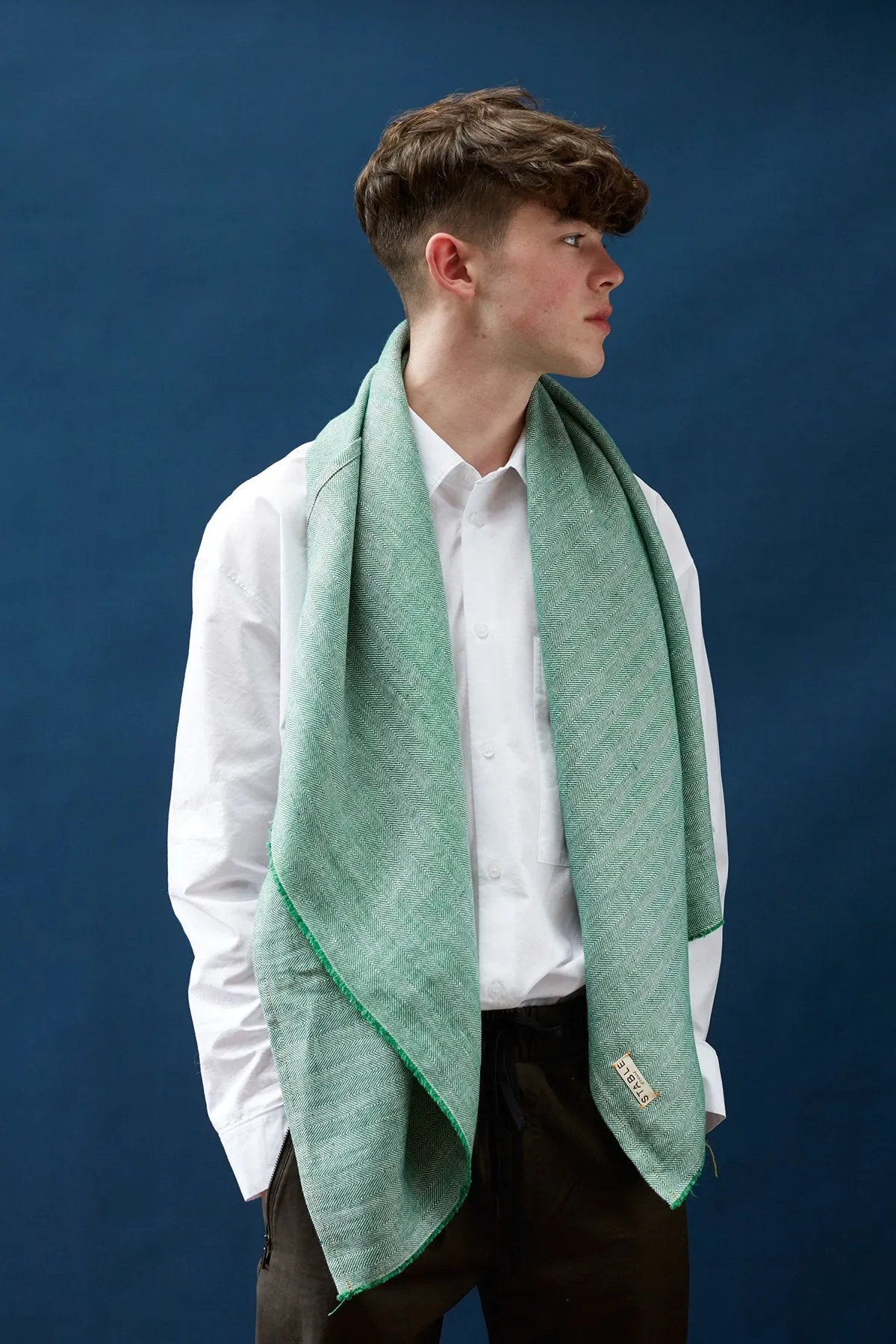 Mint Green Great Herringbone Linen Scarf