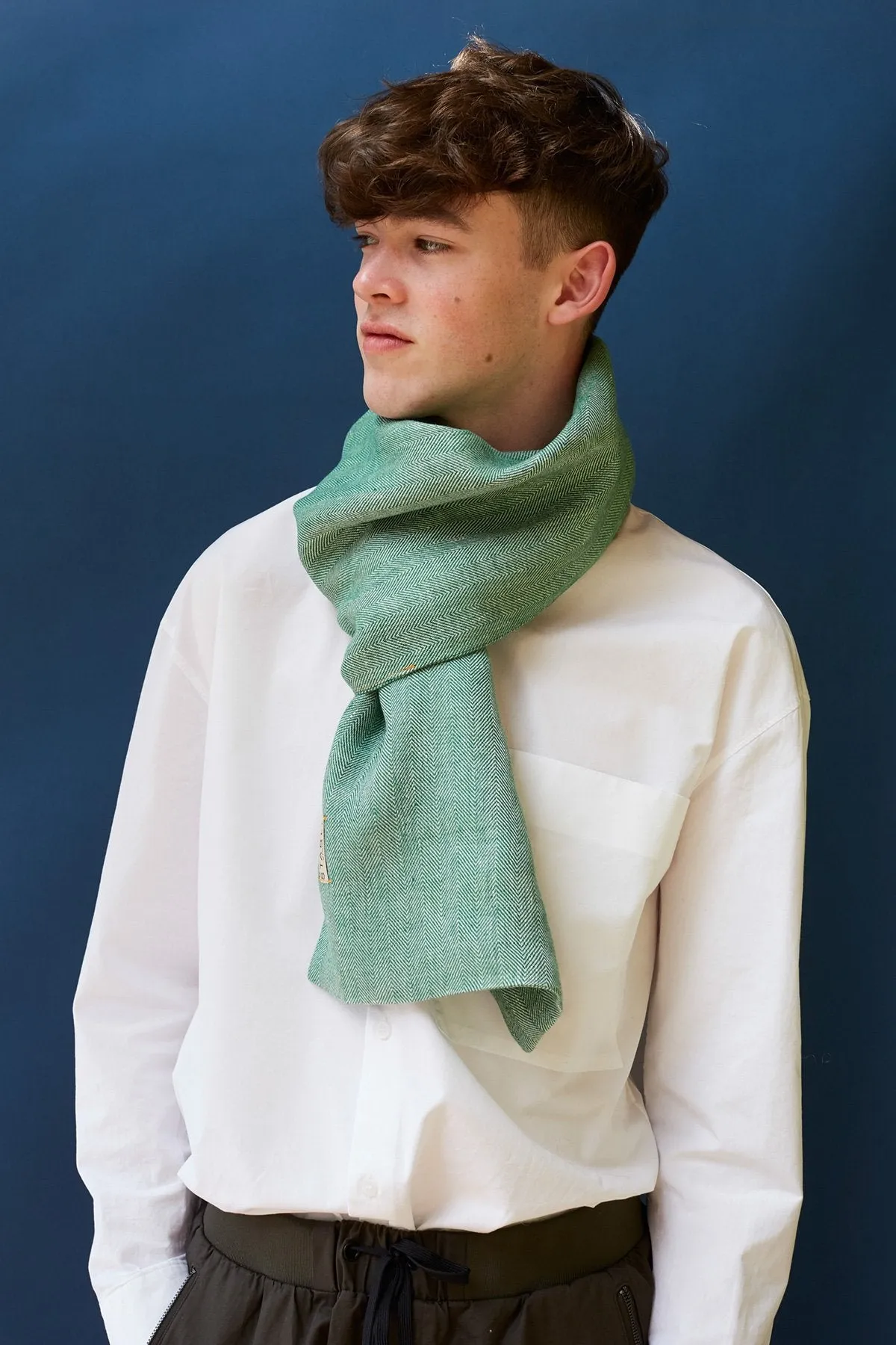 Mint Green Great Herringbone Linen Scarf