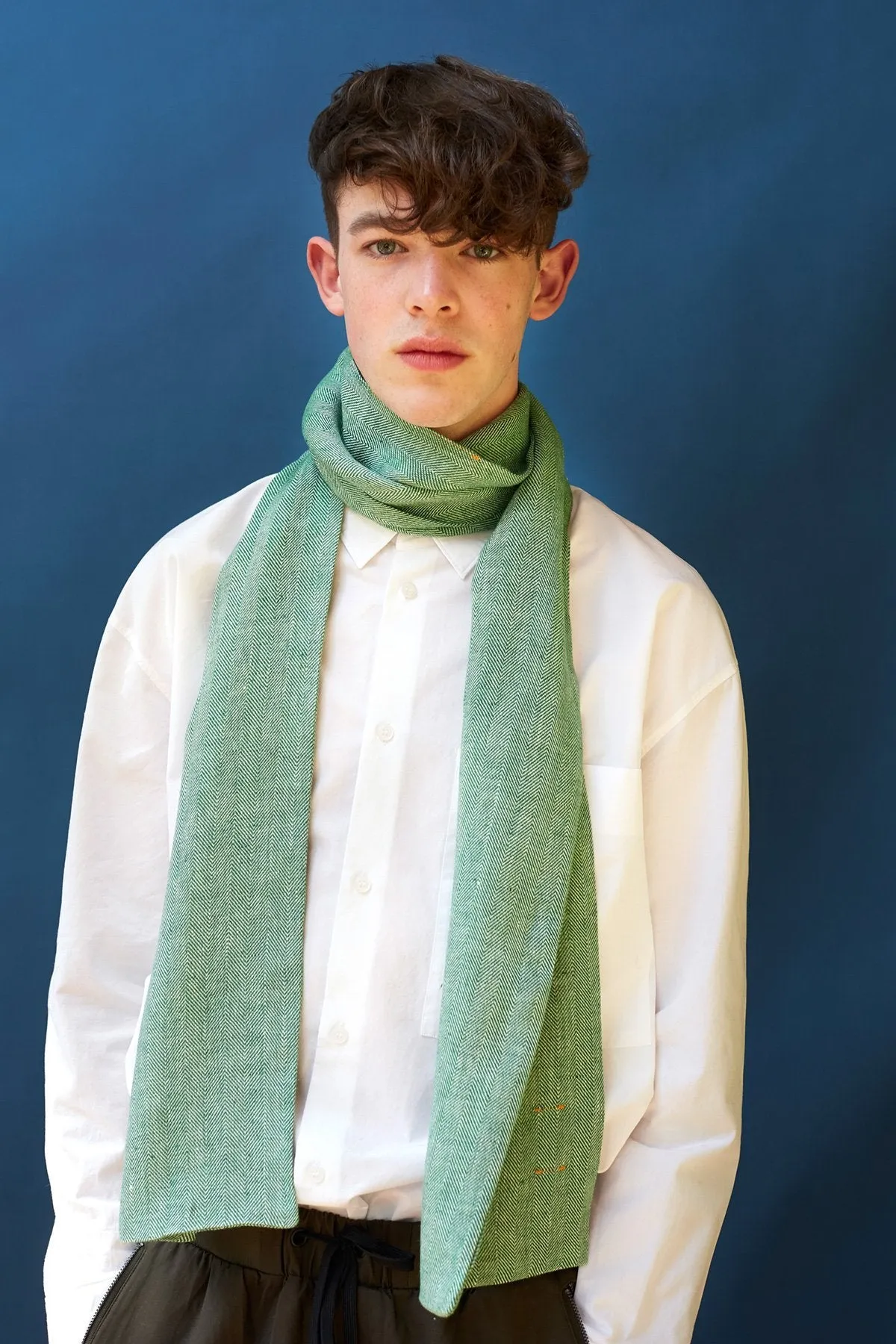 Mint Green Great Herringbone Linen Scarf