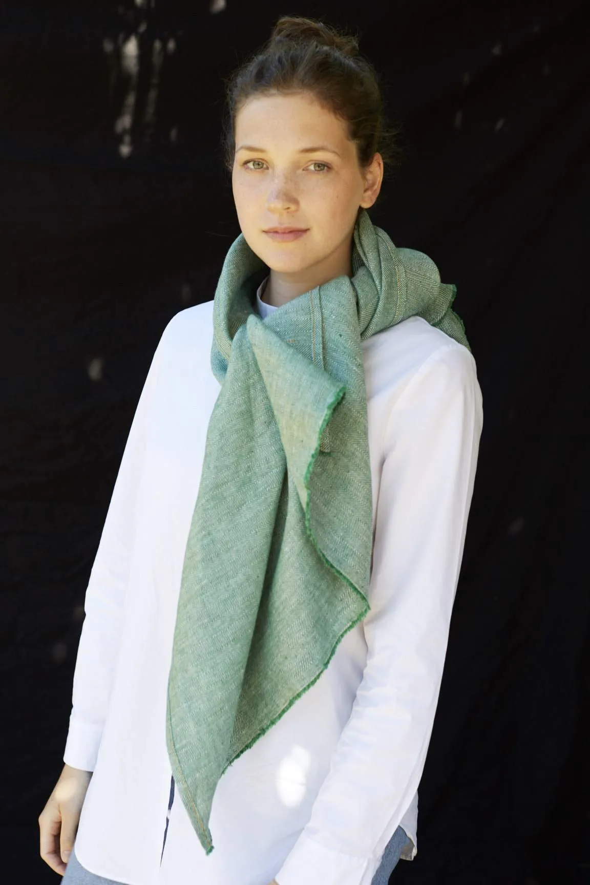 Mint Green Great Herringbone Linen Scarf