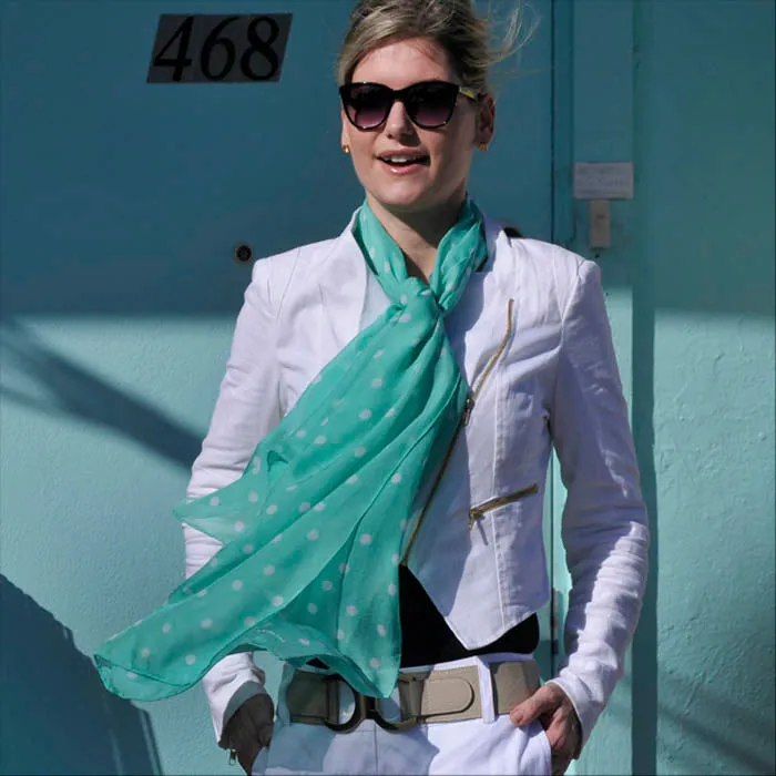 MINT POLKA DOT SCARF - 67x26"