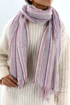 Multi Colored Striped Linen Scarf