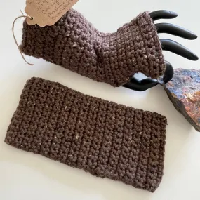 Narrow Extra Soft Dark Chocolate Speckled Tweed Gaming Texting Writing Tech Fingerless Gloves Wrist Warmers Fall Winter Small Women Teen Handmade Fashion Gift Accessory