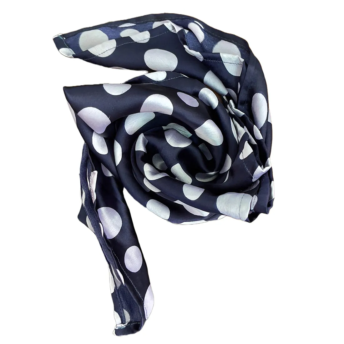 Navy Blue Polka Dot Printed Retro Satin Multipurpose Square Scarf