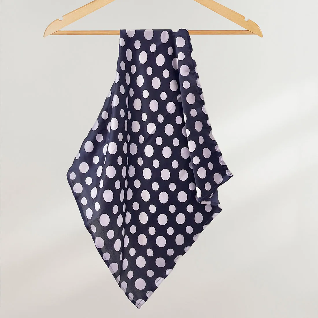 Navy Blue Polka Dot Printed Retro Satin Multipurpose Square Scarf