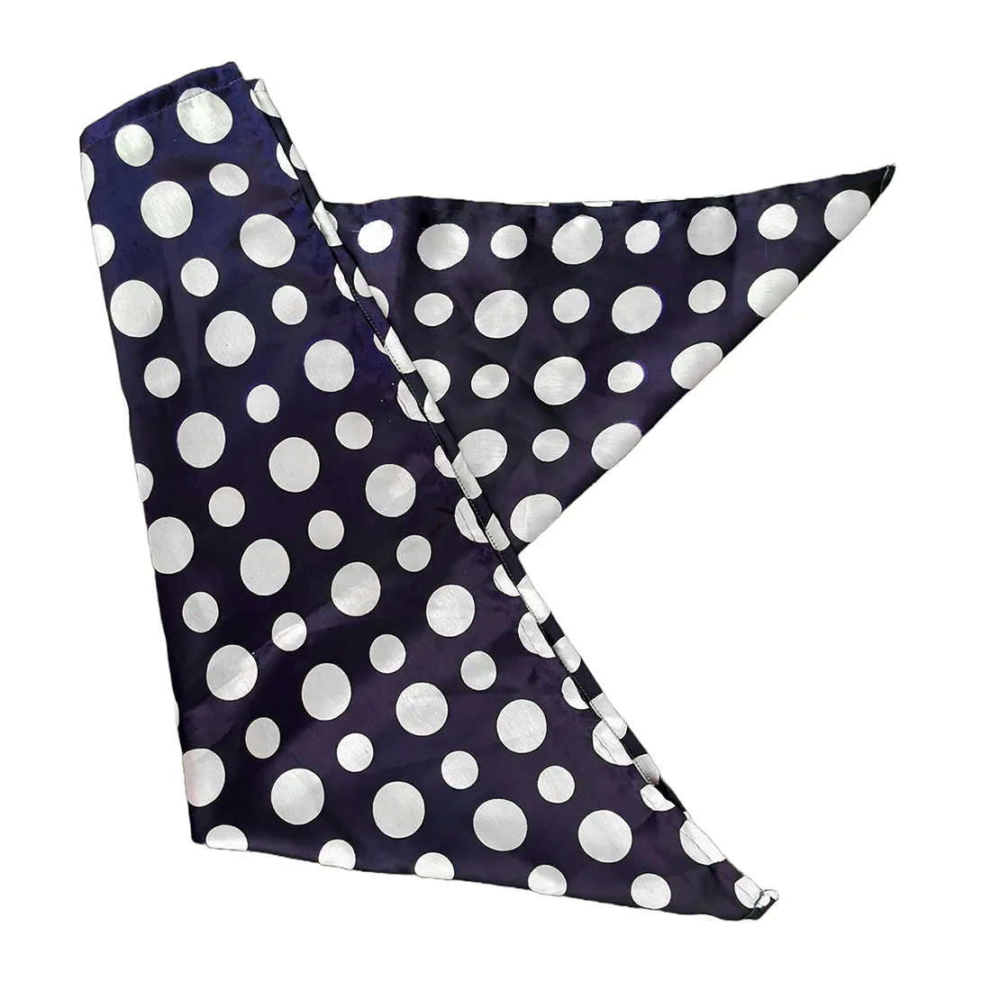 Navy Blue Polka Dot Printed Retro Satin Multipurpose Square Scarf