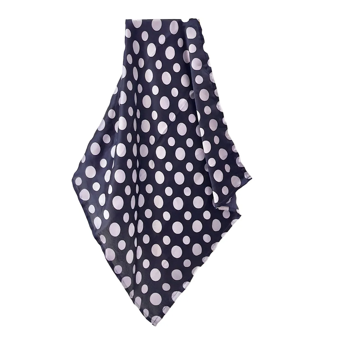 Navy Blue Polka Dot Printed Retro Satin Multipurpose Square Scarf