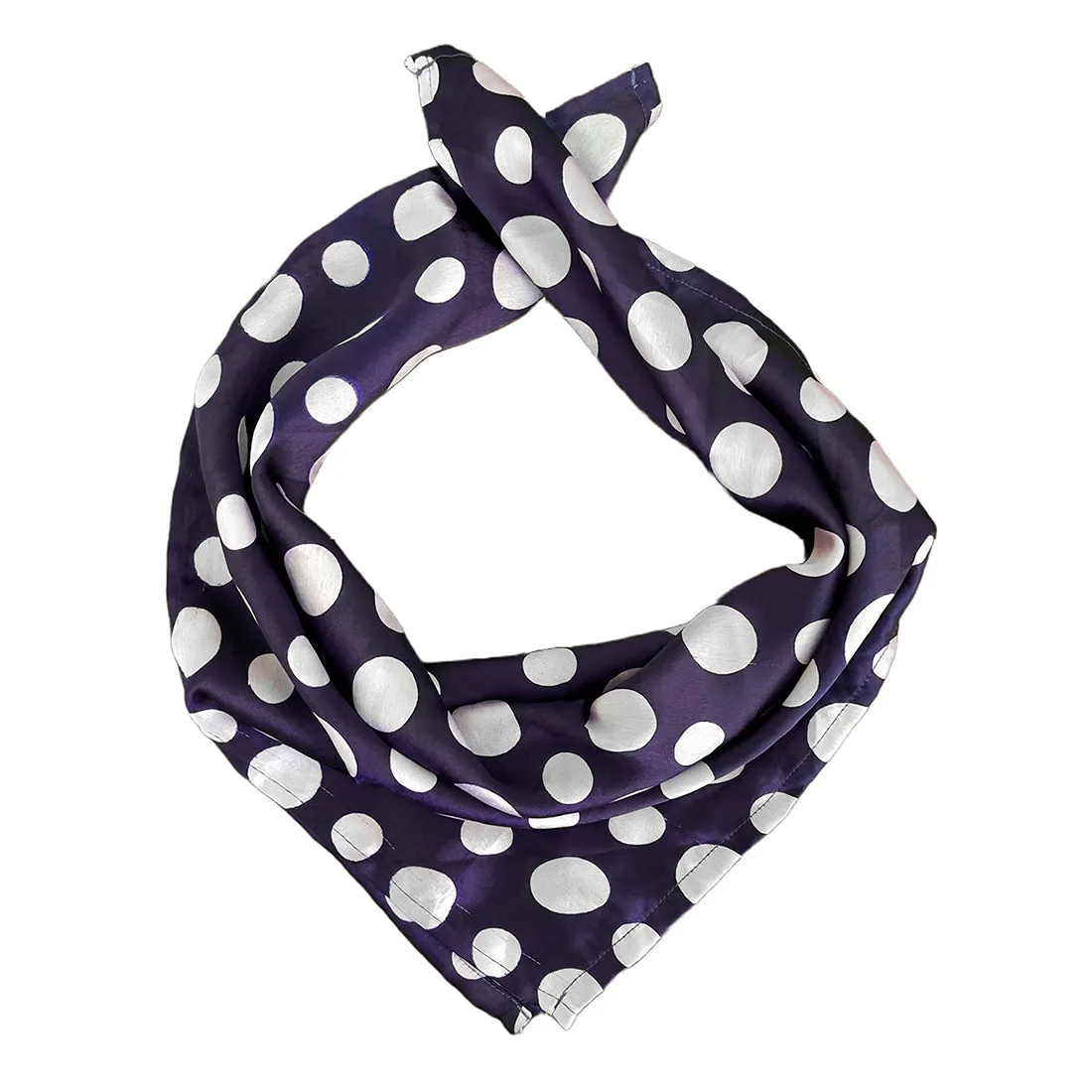 Navy Blue Polka Dot Printed Retro Satin Multipurpose Square Scarf