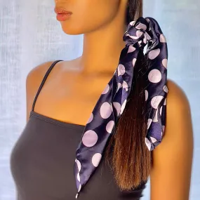 Navy Blue Polka Dot Printed Retro Satin Multipurpose Square Scarf