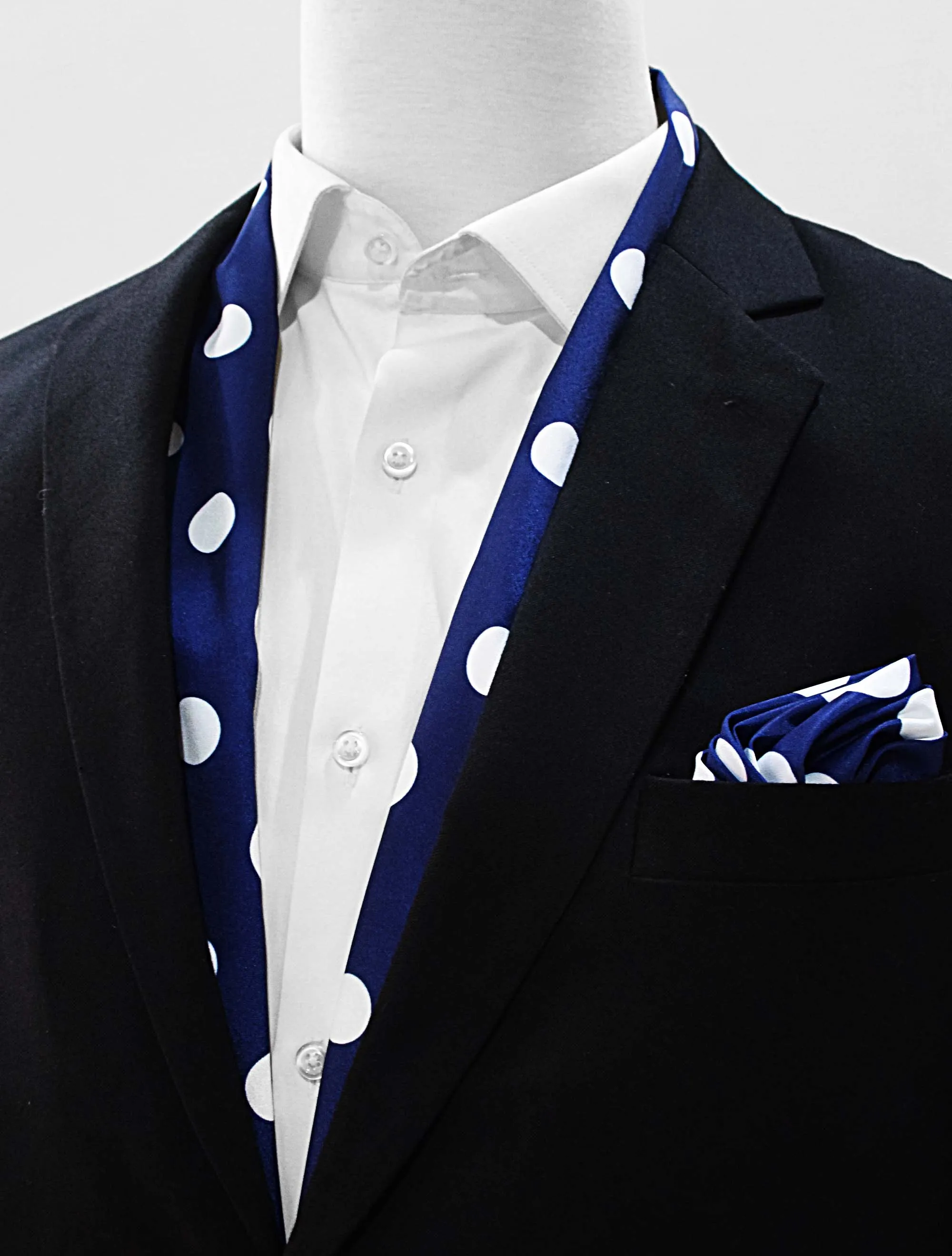 Navy Polka Silk Scarf & Pocket Square Set