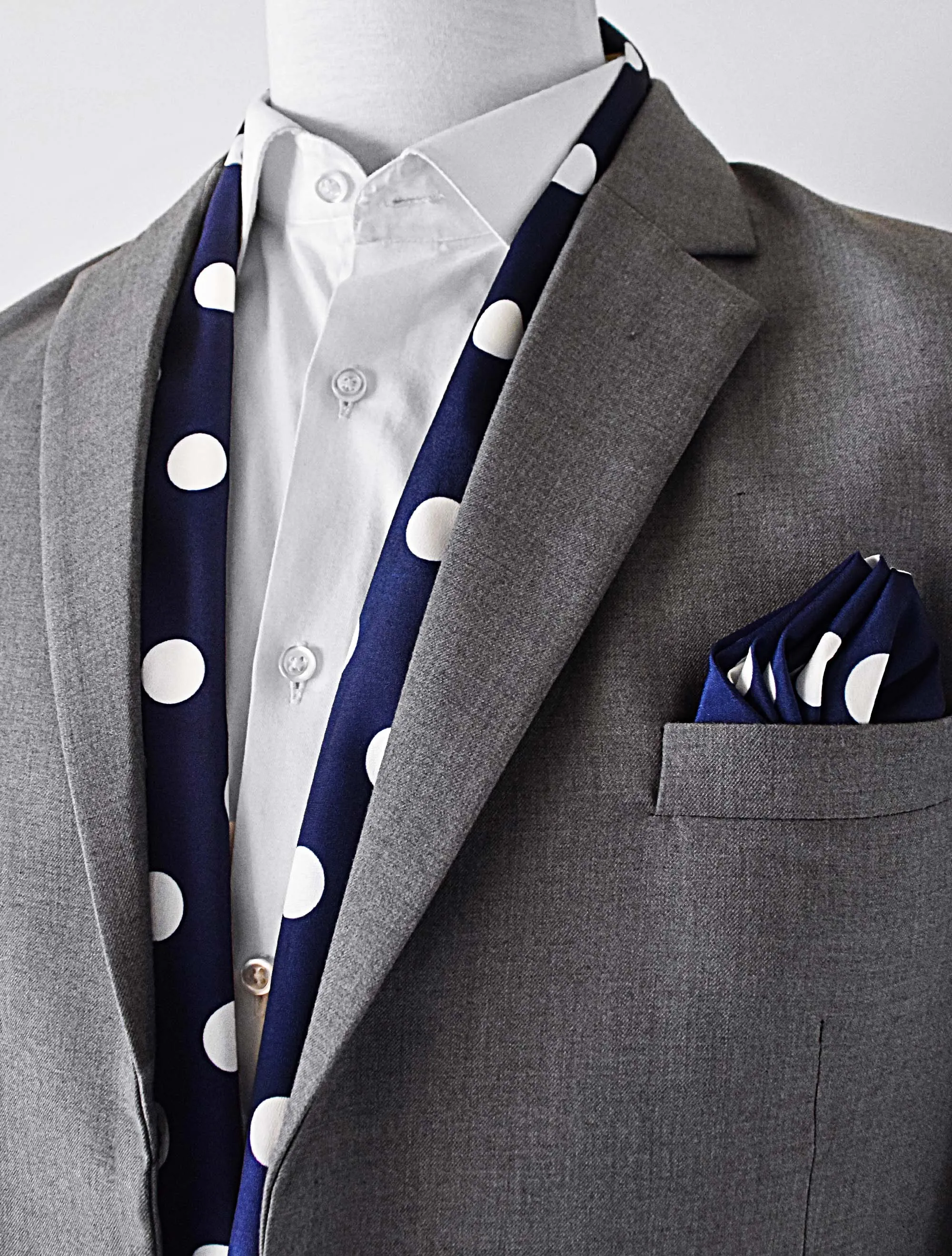 Navy Polka Silk Scarf & Pocket Square Set