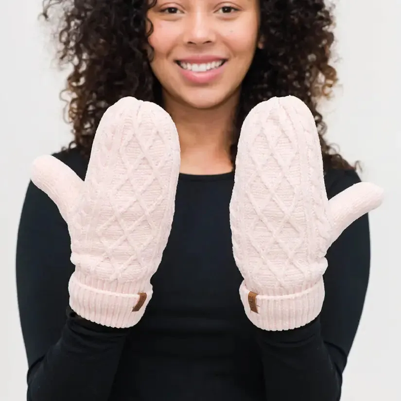 Recycled Mittens - Chenille Knit First Blush