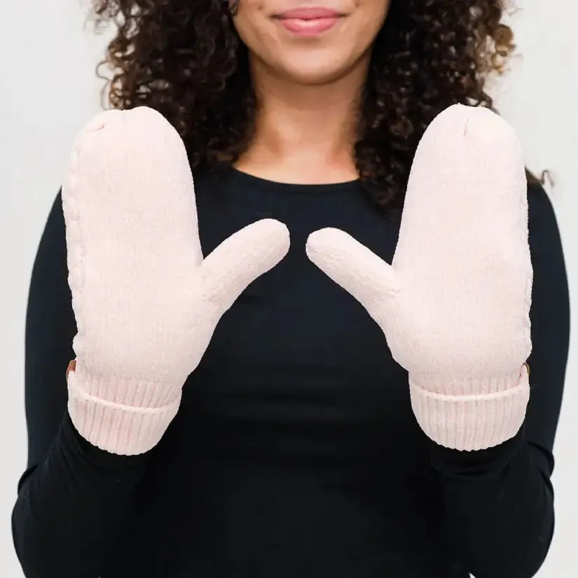 Recycled Mittens - Chenille Knit First Blush