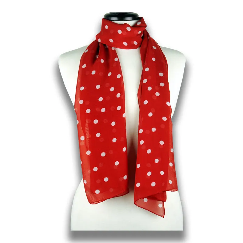 RED POLKA DOT SCARF - 67x26"