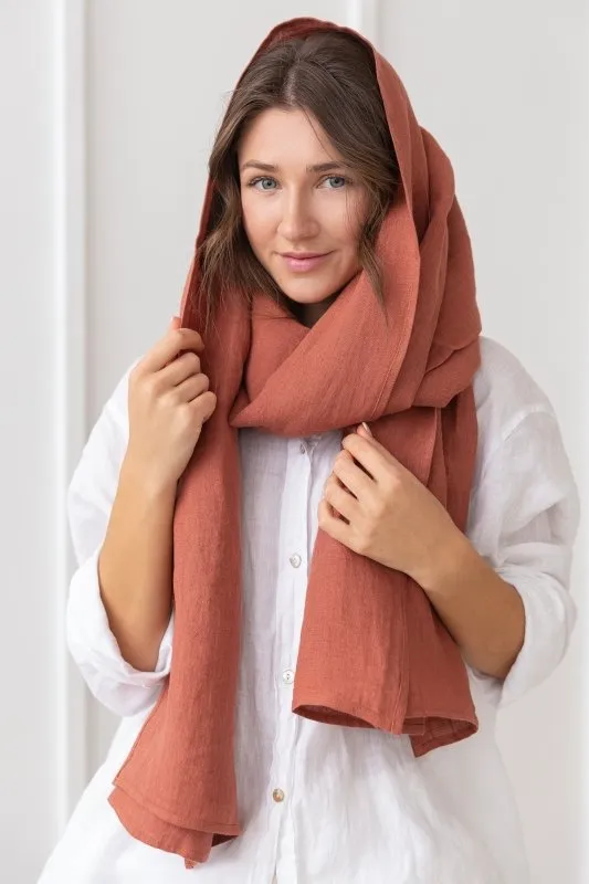 Reddish brown linen scarf